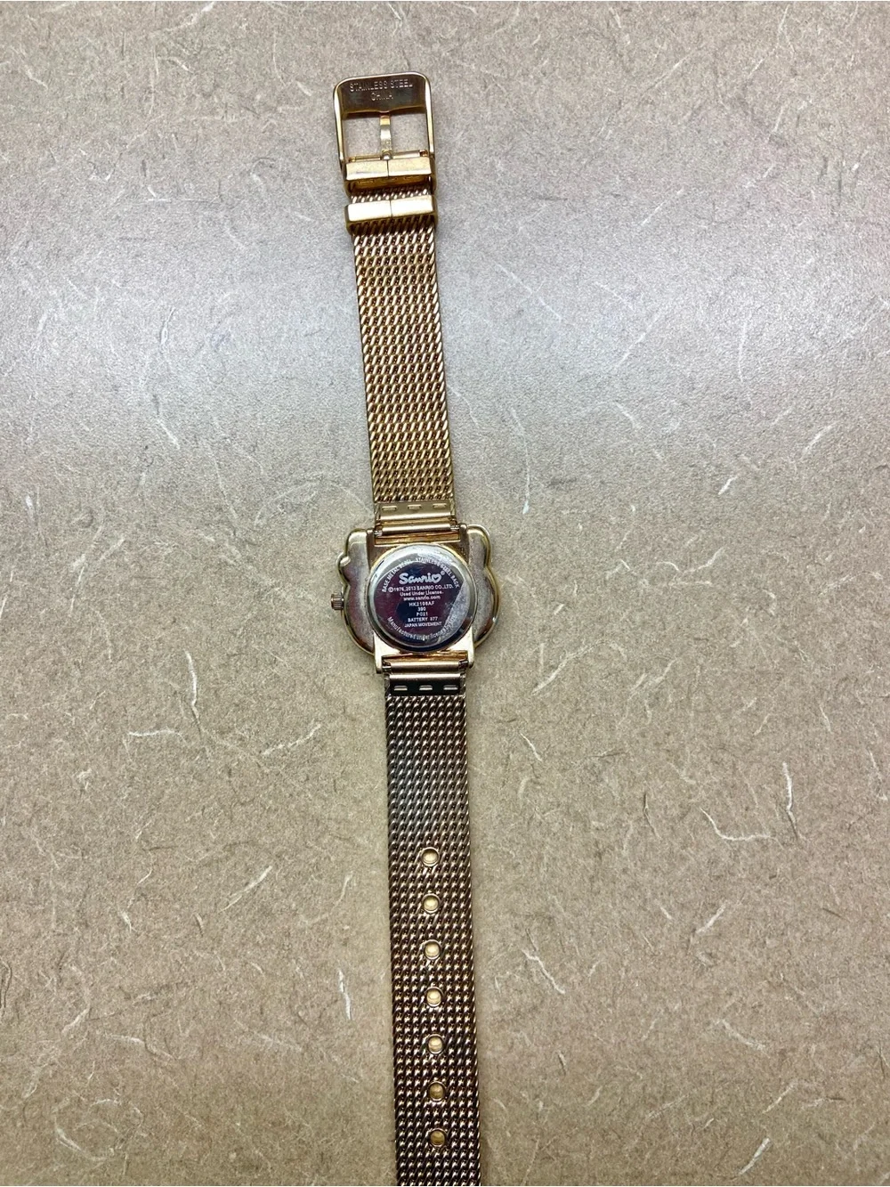 Sanrio Hello Kitty Gold Tone Mesh Bracelet Watch
